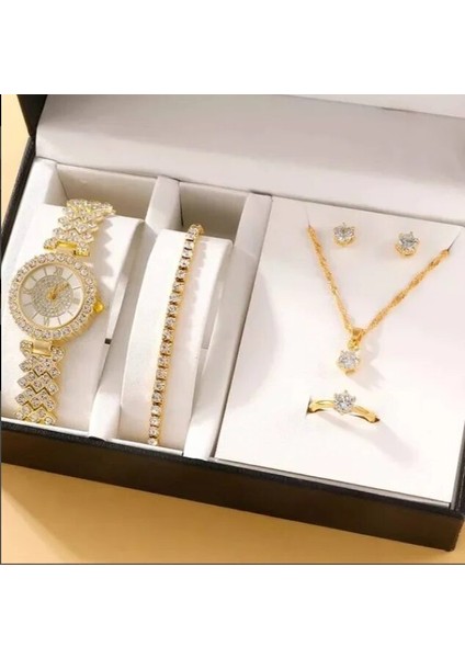 4810 5 Adet Kadın Saatler Set Yeni Gül Altın Yeşil Bayanlar Bilezik Izle Kol Saati Bayan Kuvars Elbise Saat Bayanlar Feminino Reloj (Yurt Dışından)