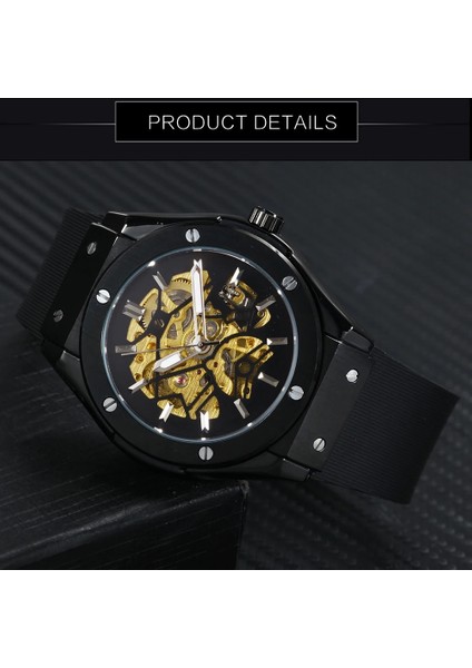 Koyu Grı Kazanan Otomatik Mekanik Izle Erkekler Için Kauçuk Kayış Kadran Erkek Saat Askeri Spor Tarzı Kol Saati Dropshipping (Yurt Dışından) modelleri