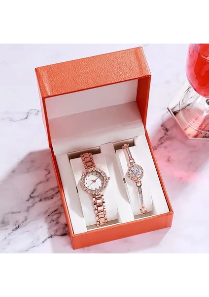 Gül Altın Kadın Bilezik Saatler Çelik Kemer Taklidi Kuvars Kol Saati Kadınlar Için Lüks Moda Seti Izle Kristal Elbise Saatler (Yurt Dışından) fiyatları