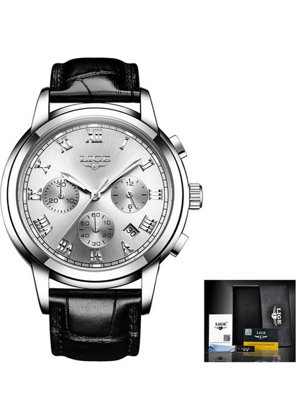 Gümüş Beyaz L Lıge Saatler Erkekler Spor Su Geçirmez Tarih Analog Kuvars Erkek Saatler Erkekler Için Kronograf Iş Saatleri Relogio Masculino + Kutu (Yurt Dışından)