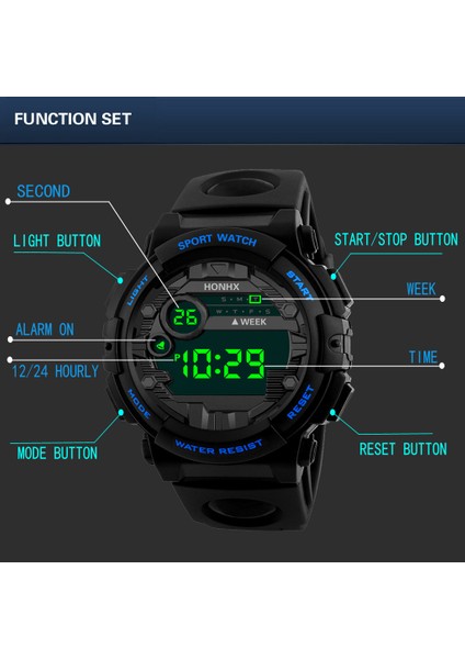 Siyah Moda Işık Kronometre Kadın Dijital Saatler Erkekler LED Dijital Tarih Askeri Spor Kauçuk Kuvars Izle Alarm Su Geçirmez Relógio (Yurt Dışından)