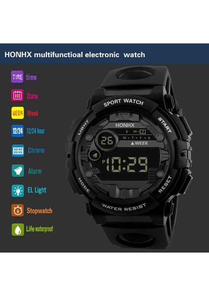 Siyah Moda Işık Kronometre Kadın Dijital Saatler Erkekler LED Dijital Tarih Askeri Spor Kauçuk Kuvars Izle Alarm Su Geçirmez Relógio (Yurt Dışından)