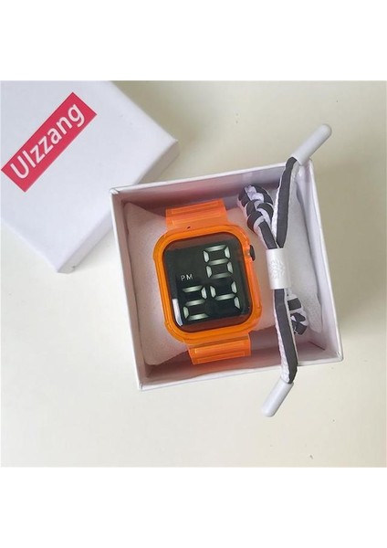 Turuncu Moda Su Geçirmez Erkek Erkek LED Dijital Kronometre Tarih Kauçuk Spor Izle Aydınlık Dijital Saat Lastik Kemer (Yurt Dışından)