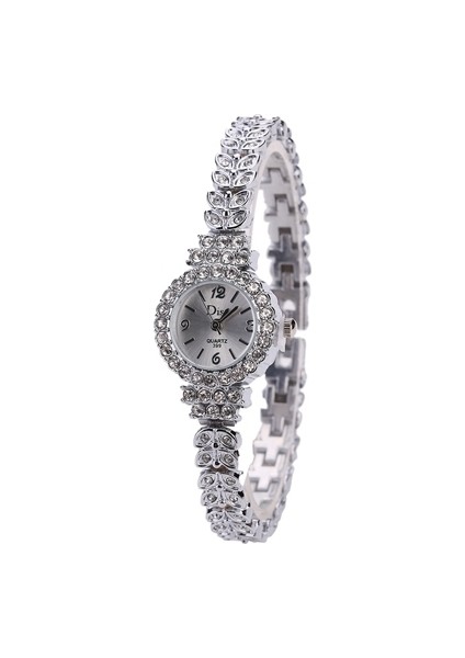 DS006-SILVER Yeni Altın Kadın Bilezik Izle Lüks Yapraklar Şekli Alaşım Bant Kuvars Bilek Saatler Kadın Moda Lüks Elbise Saatler Reloj Mujer (Yurt Dışından)