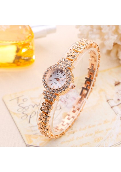 DS006-SILVER Yeni Altın Kadın Bilezik Izle Lüks Yapraklar Şekli Alaşım Bant Kuvars Bilek Saatler Kadın Moda Lüks Elbise Saatler Reloj Mujer (Yurt Dışından)