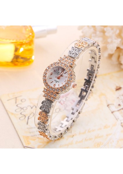 DS006-SILVER Yeni Altın Kadın Bilezik Izle Lüks Yapraklar Şekli Alaşım Bant Kuvars Bilek Saatler Kadın Moda Lüks Elbise Saatler Reloj Mujer (Yurt Dışından)