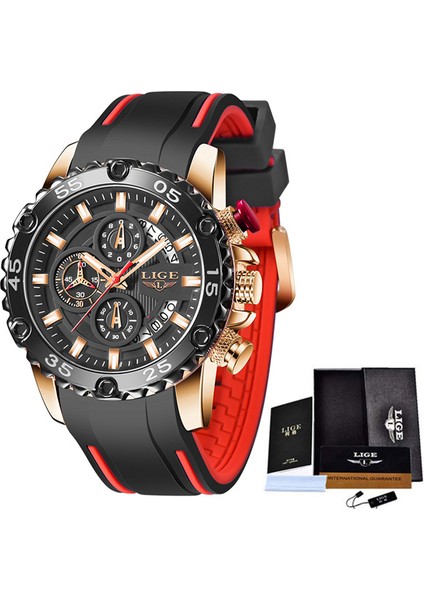 Gül Altın Siyah Lıge Hakiki Saat Orijinal Marka Erkek Saatler Spor Su Geçirmez Kronograf Erkek Kuvars Kol Saati Erkekler Izle Hediye Reloj Hombre (Yurt Dışından)