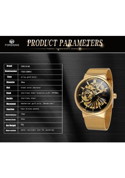Altın Siyah Forsining Moda Lüks Otomatik Mekanik Erkek Izle Paslanmaz Bilezik Örgü Kayış Erkek Saatler Relogio Masculino (Yurt Dışından)
