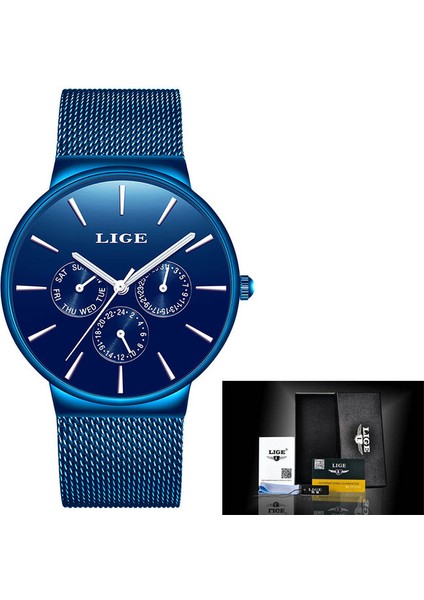 Mavi Lıge Yeni Moda Erkek Saatler Üst Marka Lüks Kuvars Izle Erkekler Örgü Çelik Su Geçirmez Ultra-Ince Kol Saati Erkekler Için Spor Saat (Yurt Dışından)