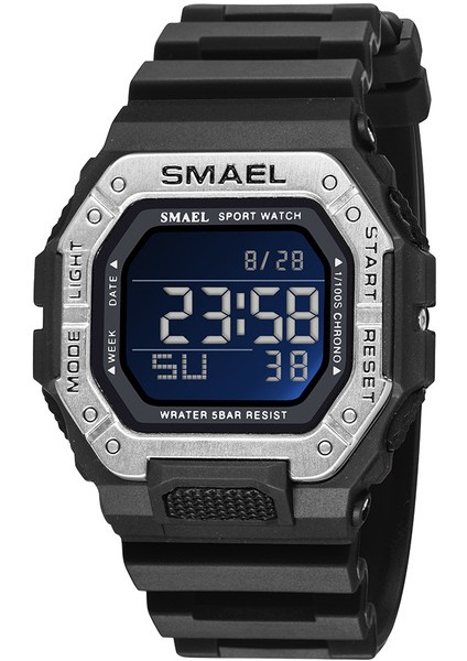 8059 Siyah Gümüş Smael Erkekler Için Dijital Saat 50 M Su Geçirmez LED Ekran Otomatik Tarih Elektronik Kol Saati Askeri Spor Saatler Erkek Часы Мужские (Yurt Dışından)
