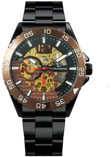 Sıyah Bn Forsınıng Askeri Spor Saat Mekanik Lüks Marka Erkek Saatler Paslanmaz Çelik Kayış Moda Otomatik Kol Saati (Yurt Dışından)