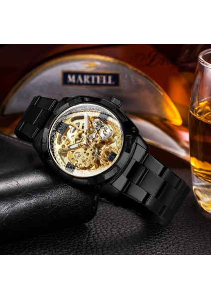 Bo-Golden Şeffaf Izle Erkekler Için Mekanik Otomatik Erkek Saatler Üst Marka Lüks Tasarım Moda Gravür Relogio Masculino (Yurt Dışından)