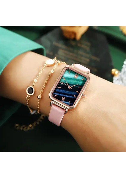 Pembe Bilezik Saatler Kadınlar Için Lüks Moda Kare Alaşım Kadran Kuvars Bayanlar Izle Elbise Saat Kadın Bilek Saatleri Zegarek Damski (Yurt Dışından)
