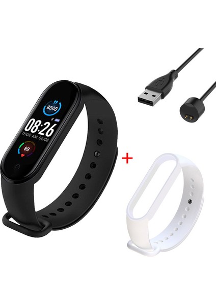 Beyaz Siyah M5 Bileklik Erkek Kadın Akıllı Izle Spor Fitness Izci Nabız Dijital Saat Android Ios Çocuklar Için Kol Saatleri (Yurt Dışından)