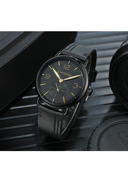 Stil 10 T-Kazanan Basit Rüzgar Çift Ekran Boyutu Daire Mekanik Saat Siyah ve Beyaz Yuvarlak Bilek Kayışı Saat (Yurt Dışından) indirimleri