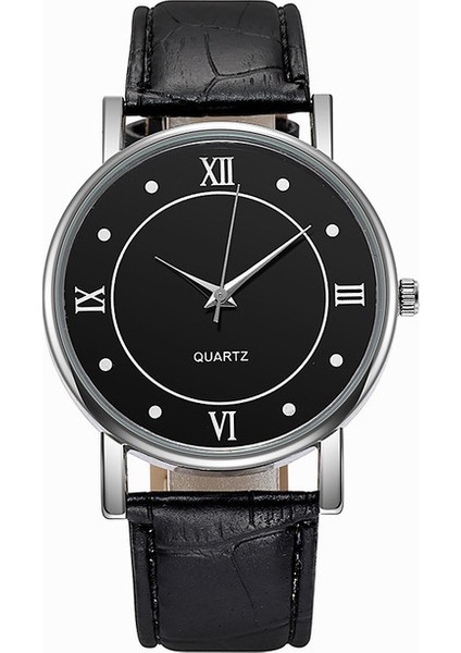 Siyah Siyah Modern Moda Siyah Kuvars Erkek Saatler Gelgit Marka Deri Kayış Büyük Arama Erkek Lüks Rahat Iş Saati Relojes Hombre (Yurt Dışından)