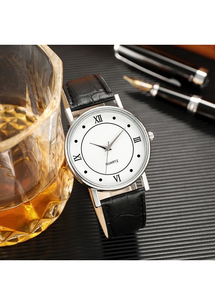 Siyah Siyah Modern Moda Siyah Kuvars Erkek Saatler Gelgit Marka Deri Kayış Büyük Arama Erkek Lüks Rahat Iş Saati Relojes Hombre (Yurt Dışından)