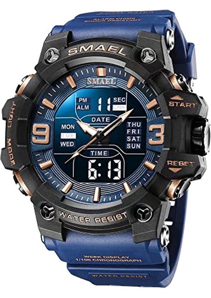Mavi Smael Erkek Askeri Saatler Açık Spor Dijital Saat Su Geçirmez LED Tarih Alarmı Bilek Saatler Erkekler Için Chronograph Kol Saati (Yurt Dışından)