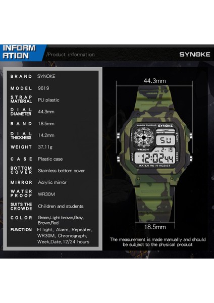 Kamuflaj Gri Synoke Spor Izle Erkekler Su Geçirmez Kamuflaj Askeri Saatler Erkekler Için Kare Kol Saati Adam Saat Erkek Relojes Hombre Digitales (Yurt Dışından)