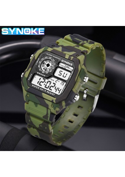 Kamuflaj Gri Synoke Spor Izle Erkekler Su Geçirmez Kamuflaj Askeri Saatler Erkekler Için Kare Kol Saati Adam Saat Erkek Relojes Hombre Digitales (Yurt Dışından)