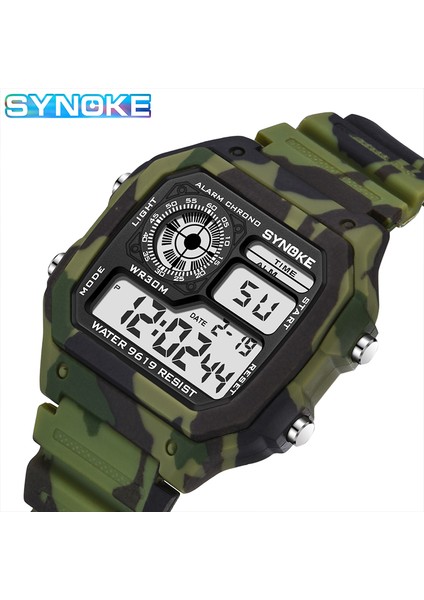 Kamuflaj Gri Synoke Spor Izle Erkekler Su Geçirmez Kamuflaj Askeri Saatler Erkekler Için Kare Kol Saati Adam Saat Erkek Relojes Hombre Digitales (Yurt Dışından)