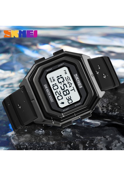 Tüm Siyah Silikon Skmeı Orijinal Marka Dijital Spor Saatler Erkekler Geri Sayım Sayacı Chrono Alarm Arka Işık Kol Saati Takvimli Saat Reloj Hombre (Yurt Dışından)