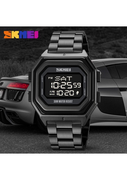 Tüm Siyah Silikon Skmeı Orijinal Marka Dijital Spor Saatler Erkekler Geri Sayım Sayacı Chrono Alarm Arka Işık Kol Saati Takvimli Saat Reloj Hombre (Yurt Dışından)