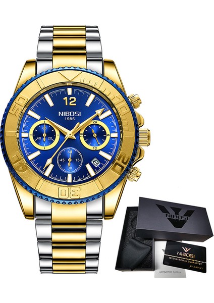 Bir Nıbosı Rahat Spor Erkek Saatler Chronograph Paslanmaz Dalgıç Izle Kol Saati Büyük Kadran Kuvars Saat Aydınlık Relogio Masculino (Yurt Dışından)
