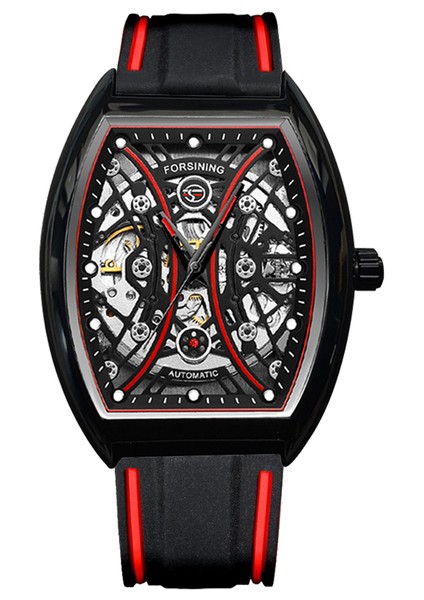 Kırmızı Forsining Erkekler Iş Silikon Kayış Kendinden Sarmalı Mekanik Kol Saati Dikdörtgen Rahat Erkek Otomatik Saatler Reloj (Yurt Dışından)