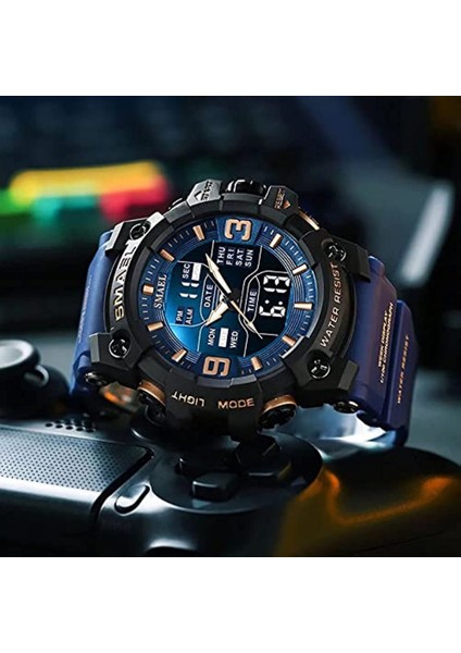 Mavi Smael Erkek Askeri Saatler Açık Spor Dijital Saat Su Geçirmez LED Tarih Alarmı Bilek Saatler Erkekler Için Chronograph Kol Saati (Yurt Dışından) modelleri