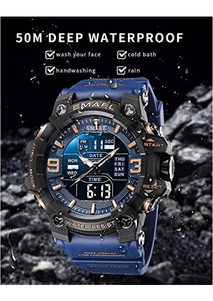 Mavi Smael Erkek Askeri Saatler Açık Spor Dijital Saat Su Geçirmez LED Tarih Alarmı Bilek Saatler Erkekler Için Chronograph Kol Saati (Yurt Dışından) fırsatları