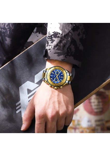 Bir Nıbosı Rahat Spor Erkek Saatler Chronograph Paslanmaz Dalgıç Izle Kol Saati Büyük Kadran Kuvars Saat Aydınlık Relogio Masculino (Yurt Dışından) modelleri