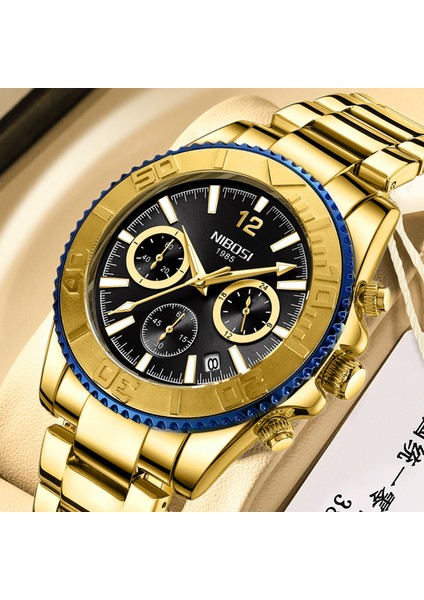Bir Nıbosı Rahat Spor Erkek Saatler Chronograph Paslanmaz Dalgıç Izle Kol Saati Büyük Kadran Kuvars Saat Aydınlık Relogio Masculino (Yurt Dışından) fırsatları