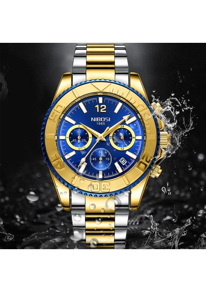 Bir Nıbosı Rahat Spor Erkek Saatler Chronograph Paslanmaz Dalgıç Izle Kol Saati Büyük Kadran Kuvars Saat Aydınlık Relogio Masculino (Yurt Dışından) indirimleri