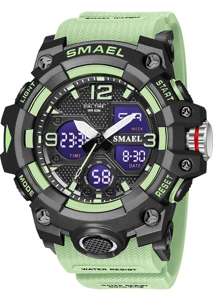 Camo Yeşil Spor Izle Erkekler Için Askeri Saat Çalar Saat Kronometre LED Dijital Arka Işık Çift Zamanlı Ekran 8008 Erkek Saatleri Su Geçirmez (Yurt Dışından)