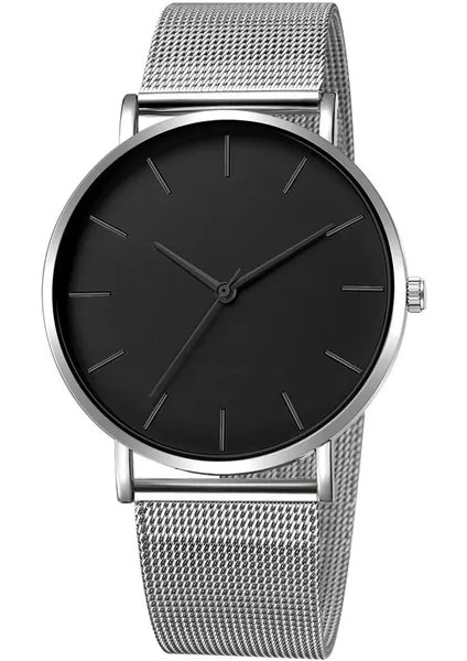 Gümüş Siyah Erkekler Moda Ultra Ince Saatler Basit Erkekler Iş Paslanmaz Çelik Hasır Kemer Kuvars Izle Casual Izle Adam Relogio Masculino (Yurt Dışından)