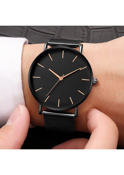 Gümüş Siyah Erkekler Moda Ultra Ince Saatler Basit Erkekler Iş Paslanmaz Çelik Hasır Kemer Kuvars Izle Casual Izle Adam Relogio Masculino (Yurt Dışından)
