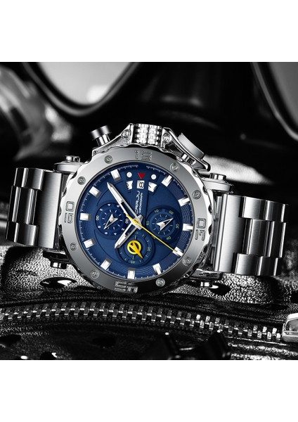 Siyah Gül Relogio Masculino Crrju Spor Chronograph Erkek Saatler Top Marka Lüks Tam Çelik Kuvars Saat Su Geçirmez Büyük Arama Izle Erkekler (Yurt Dışından)