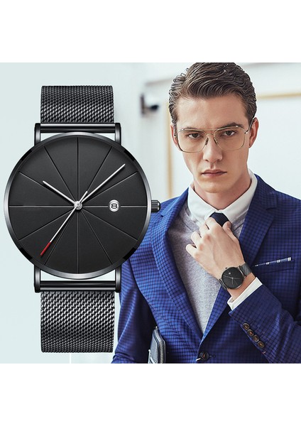 Kahve Yeni Moda Erkek Trend Izle High-End Iş Erkek Kol Saati Örgü Kemer Kuvars Takvimli Saat (Yurt Dışından)