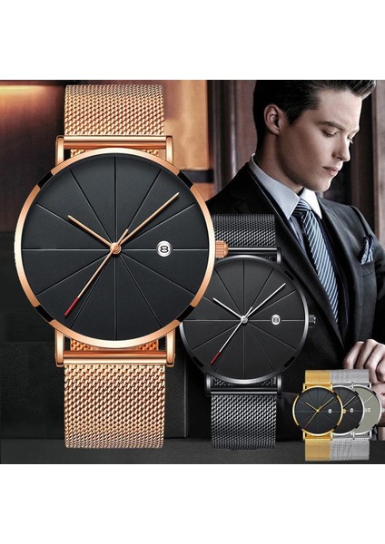 Kahve Yeni Moda Erkek Trend Izle High-End Iş Erkek Kol Saati Örgü Kemer Kuvars Takvimli Saat (Yurt Dışından)