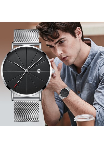 Kahve Yeni Moda Erkek Trend Izle High-End Iş Erkek Kol Saati Örgü Kemer Kuvars Takvimli Saat (Yurt Dışından)