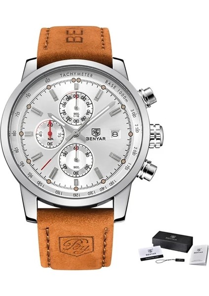 L Kahverengi Gümüş Beyaz Benyar Moda Kronograf Spor Erkek Saatler Üst Marka Lüks Kuvars Izle Reloj Hombre Saat Saat Erkek Saat Relogio Masculino (Yurt Dışından)