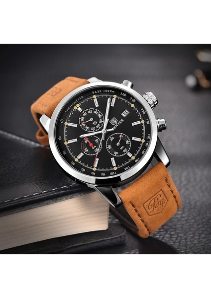 L Kahverengi Gümüş Beyaz Benyar Moda Kronograf Spor Erkek Saatler Üst Marka Lüks Kuvars Izle Reloj Hombre Saat Saat Erkek Saat Relogio Masculino (Yurt Dışından) indirimleri