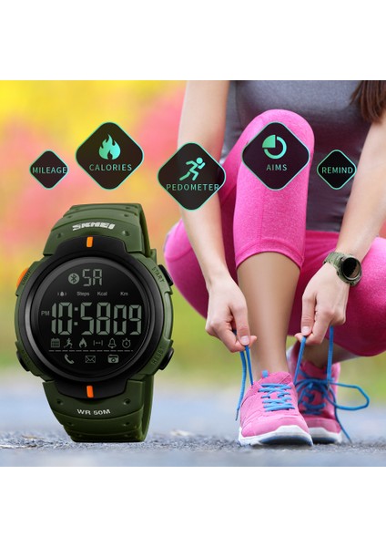 Yeşil Skmeı Bluetooth Kalori Pedometre Akıllı Izle Erkekler Için LED Su Şok Geçirmez Saat Çok Fonksiyonlu Elektronik Dijital Saatler Spor (Yurt Dışından)