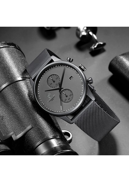 Gümüş Siyah Yeni Cheetah Marka Erkek Saatler Chronograph Quartz Saat Erkekler Paslanmaz Çelik Su Geçirmez Spor Saat Saatler Iş Reloj Hombre (Yurt Dışından)