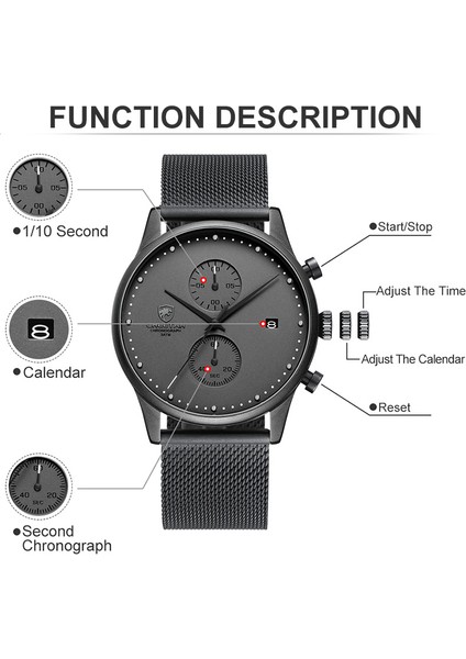 Gümüş Siyah Yeni Cheetah Marka Erkek Saatler Chronograph Quartz Saat Erkekler Paslanmaz Çelik Su Geçirmez Spor Saat Saatler Iş Reloj Hombre (Yurt Dışından)