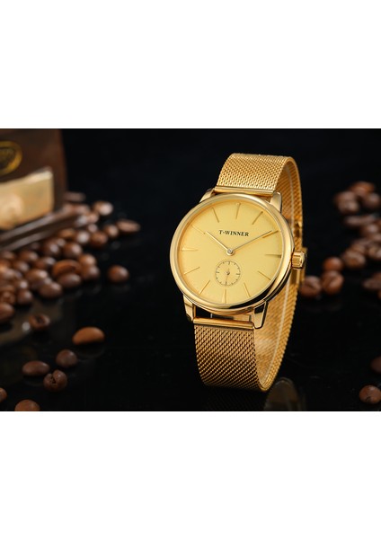 F T-Kazanan Basit Hava Şeridi Tırnak Ölçeği Boyut Halkası Mekanik Saat Siyah Altın Dairesel Saat Çelik Kayış Saat (Yurt Dışından) indirimleri