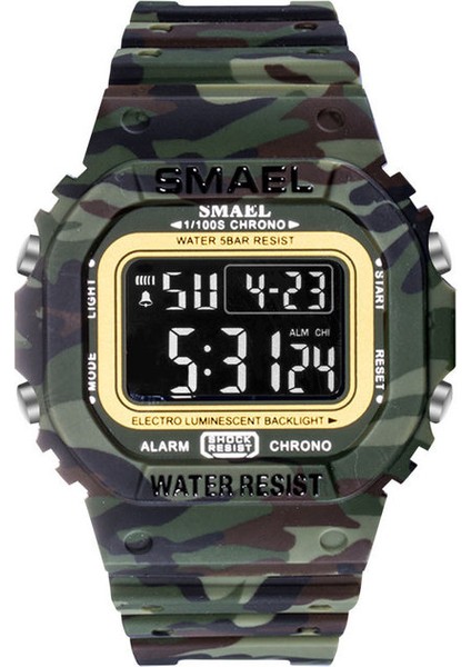Camo Armygreen Smael Dijital Saat Erkekler Spor Saatler LED Askeri Ordu Kamuflaj Kol Saati Erkek Su Geçirmez Üst Marka Öğrenci Kronometre (Yurt Dışından)
