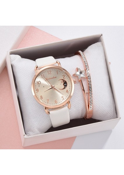 XR4379-PK-RG Kadın Izle Ay Numaraları Dial Bilezik Saatler Set Bayanlar Deri Band Kuvars Kol Saati Kadın Kadın Saat Relogio Mujer Sıcak (Yurt Dışından)