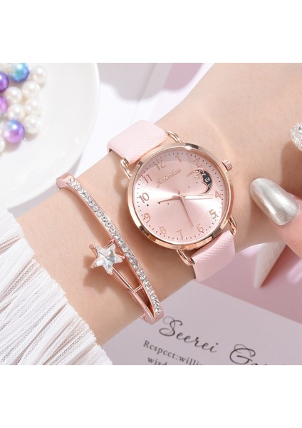 XR4379-PK-RG Kadın Izle Ay Numaraları Dial Bilezik Saatler Set Bayanlar Deri Band Kuvars Kol Saati Kadın Kadın Saat Relogio Mujer Sıcak (Yurt Dışından)